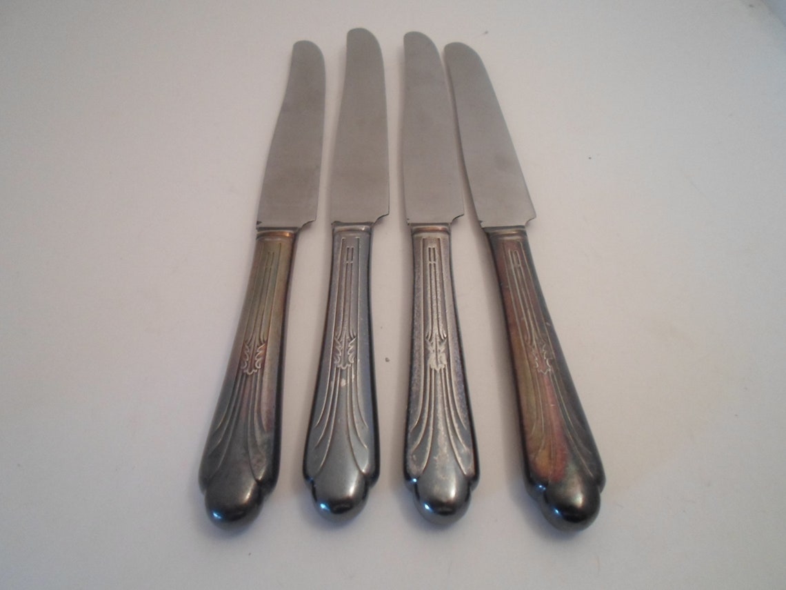 Vintage Dinner Knives Monroe Silver Plate 4 Brandon Pattern Etsy