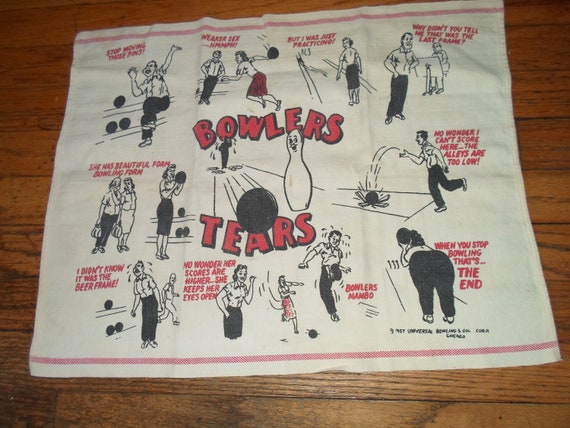 Vintage Dated 1957 Bowler's Towel Cloth Mid Century Bowling Novelty Ready for the Bowler in Your Life Gaming Fun Gift