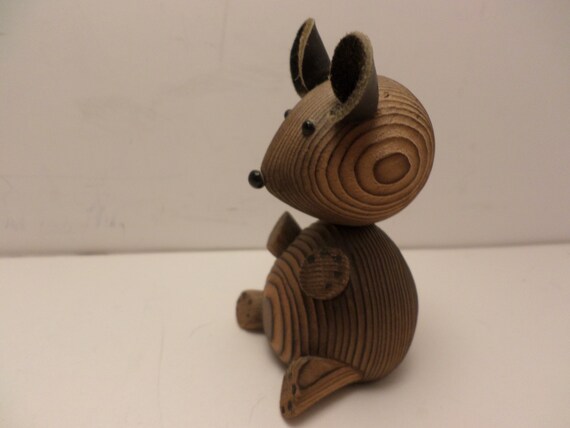 Vintage 60's Bojesen era wooden Mouse leather ears JAPAN Mid-Century Modern