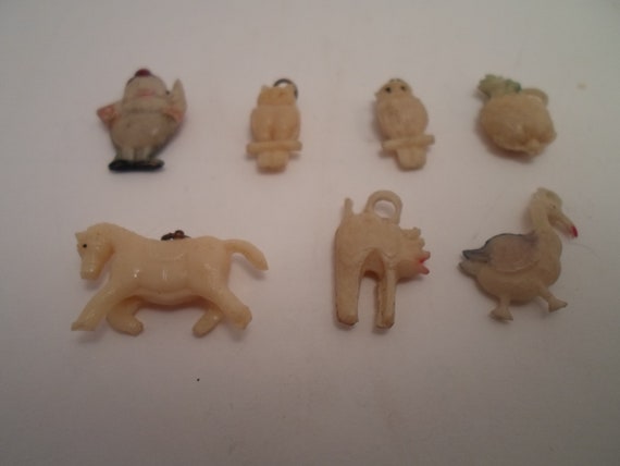 Art Deco Original Catalin Bakelite Charms Rare Holiday Christmas Elf Halloween Cat Prancing Horse Goose Owls Pineapple