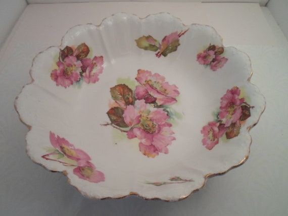 Antique Bavarian Large  Bowl Beautiful Flowers and Outstanding Color Marked RC Display Hang Use