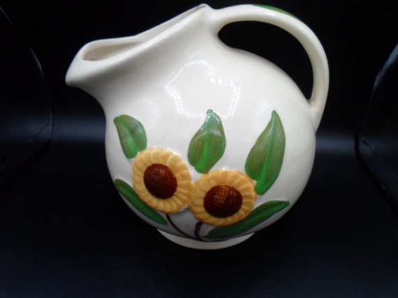 Shawnee Pottery Sunflower Pitcher with Ice Lip 1940's as is