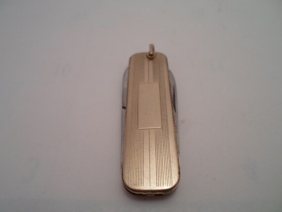 Antique Pocket Knife for Pocket or Watch Fob File Knife Scissors Gold Plate Beautiful Linear Art Deco Design