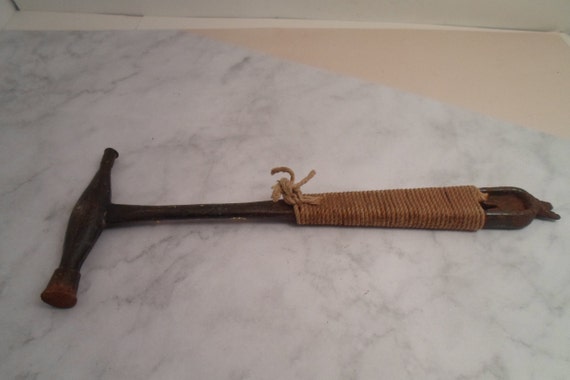 VintageTack Hammer Antique Tool Cut Out Handle Strung with rope Industrial look