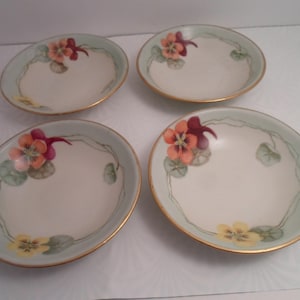 Antique Bavarian 4 Small Desert Bowls Hand Painted Pansies Adorable for ice cream berries pastry Sauce