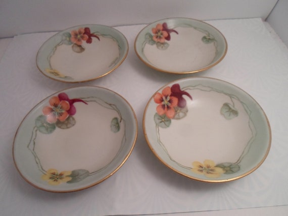 Antique Bavarian 4 Small Desert Bowls Hand Painted Pansies Adorable for ice cream berries pastry Sauce