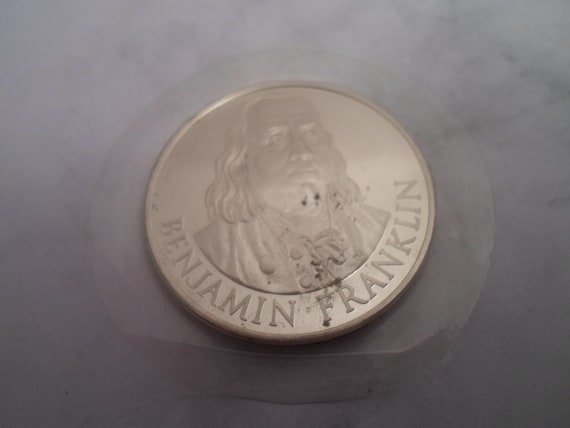 Vintage Sterling Silver Coin Round Benjamin Franklin Founding Father of the USA