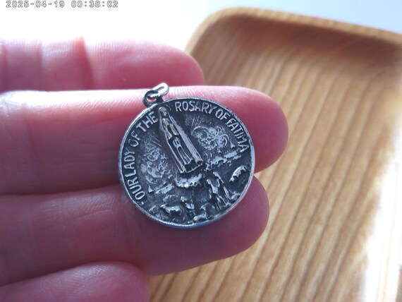 Vintage 70's Our Lady of the rosary of Fatima, Sacred Heart of Jesus medal, charm Catholic Christian