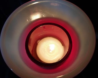 Vintage Catholic Church Glass Votive: Rex Ruby Red & Opalescent