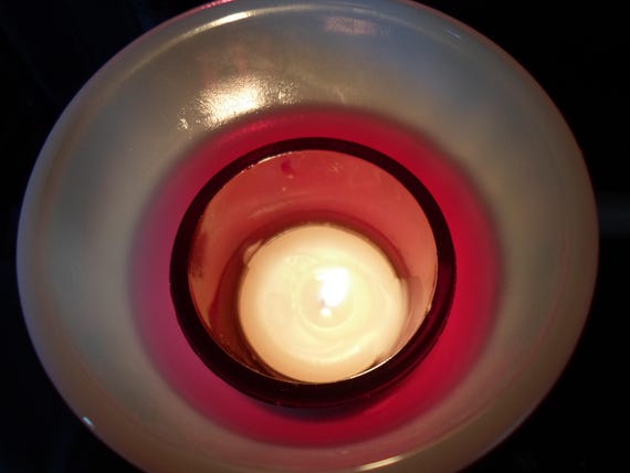 Vintage Catholic Church Glass Votive: Rex Ruby Red & Opalescent