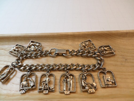 vintage 60's good girl charm bracelet Catholic 10 commandments