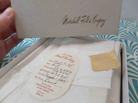 Vintage 70's Chicago Marshall Field & Company gift box, sticker tissue cotton return label