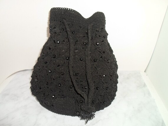 Vintage Purse Hand Made and Beaded with Token Pocket Adorable Black Bag