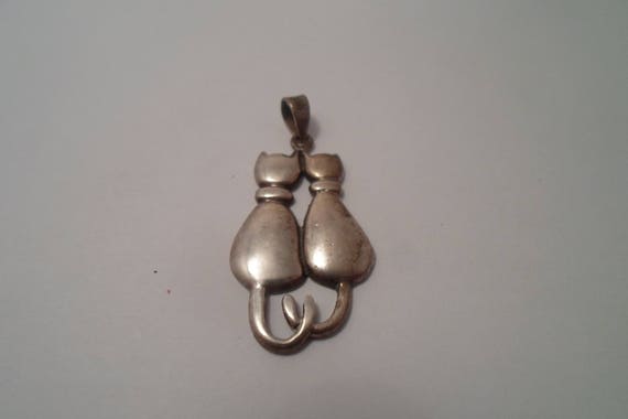 Vintage Sterling Silver Pendant Side bySide Cats KittensTails Entwined Togetherness Love