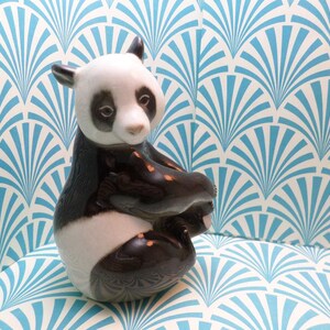 Vintage 90&#39;s porcelain Panda bear playful pose pensive face Made in USSR Lomonosov