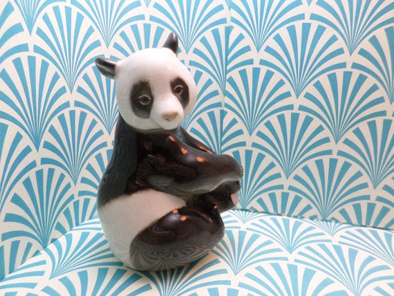 Vintage 90's porcelain Panda bear playful pose pensive face Made in USSR Lomonosov