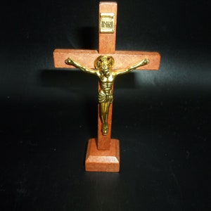 Vintage Wood AltarTable Crucifix 4&quot; Beautiful Cross 1970&#39;s