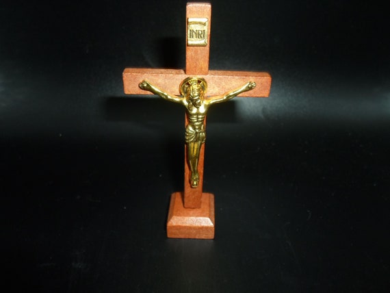 Vintage Wood AltarTable Crucifix 4" Beautiful Cross 1970's