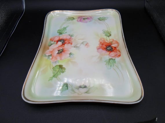 Antique Hand Painted Vanity China Tray Roses Prov Saxe ES Germany Dresser Dining Beautiful Colors