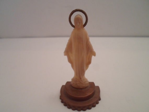 Vintage Celluloid Min Statue Blessed Mary Virgin Immaculate Spiritual Icon Catholic Mother of Jesus