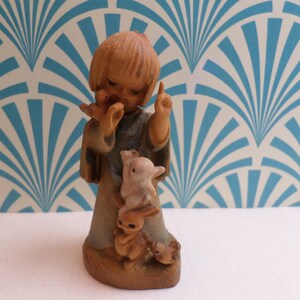 Vintage Anri Italy Ferrandiz hand carved & painted Talking to animals St Francis child figure