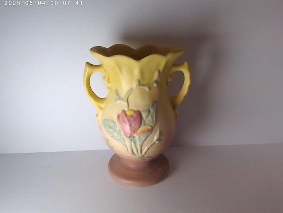 Antique Hull Art Vase Magnolia flowers yellow with pink classic vintage style