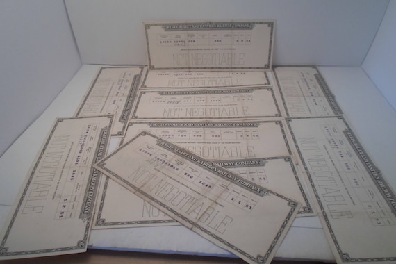 Railroad Train Company Pay Check or Stock Stubs 10 Elgin Joilet & Eastern Railway Historic 1951