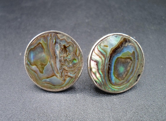 Art Deco Sterling Silver Abalone Earrings marked 925 AR Beautiful