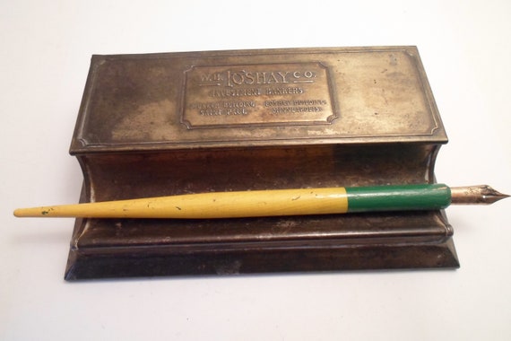 Antique Advertising Pen & Stamp Holder St. Paul Minneapolis Foshay Co. Desk Office Chic Art Deco Era