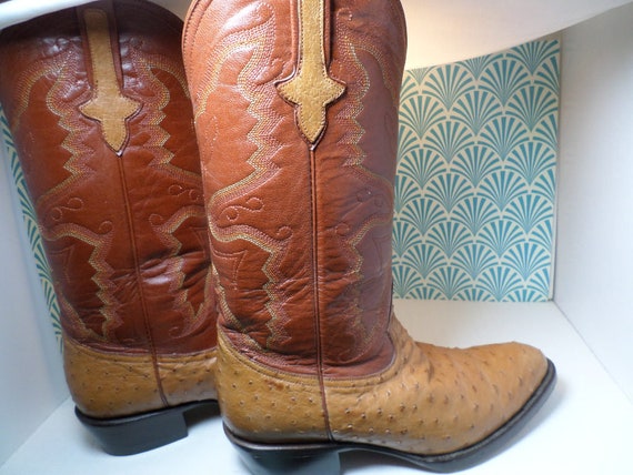 vintage exotic ostrich Ferrini Italia leather cowboy boots 9.5 D Men