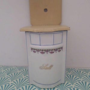 Vintage salt keeper for the wall 1930&#39;s Germany porcelain cornflower blue gold leaf