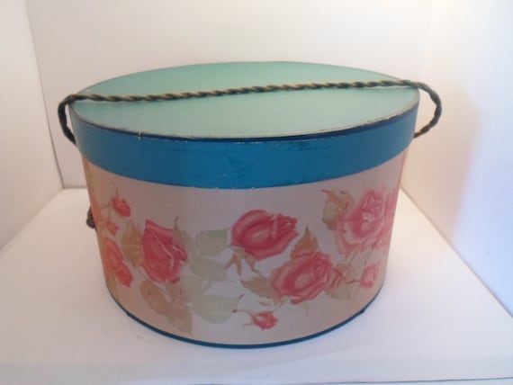 Antique Vintage Art Deco Hat Box Floral Roses Soft Rope Handle Cottage Chic Decorator cool