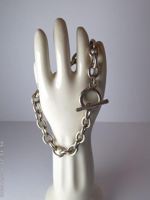 Vintage Silver-plated toggle chain bracelet 90's Y2K era 8" long