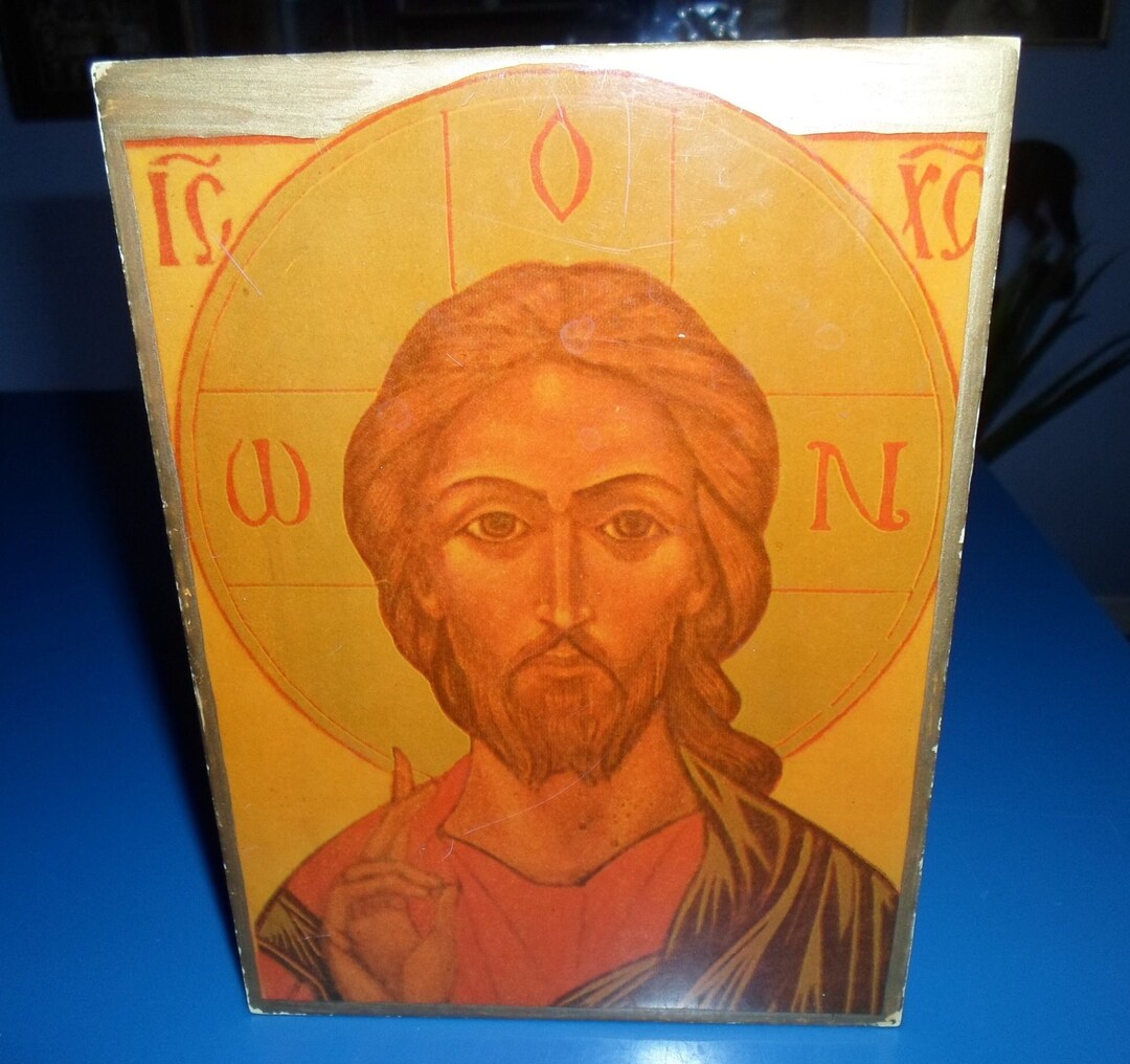 Vintage Jesus Christ Icon Greek Orthodox Hand Made on Wood - Etsy