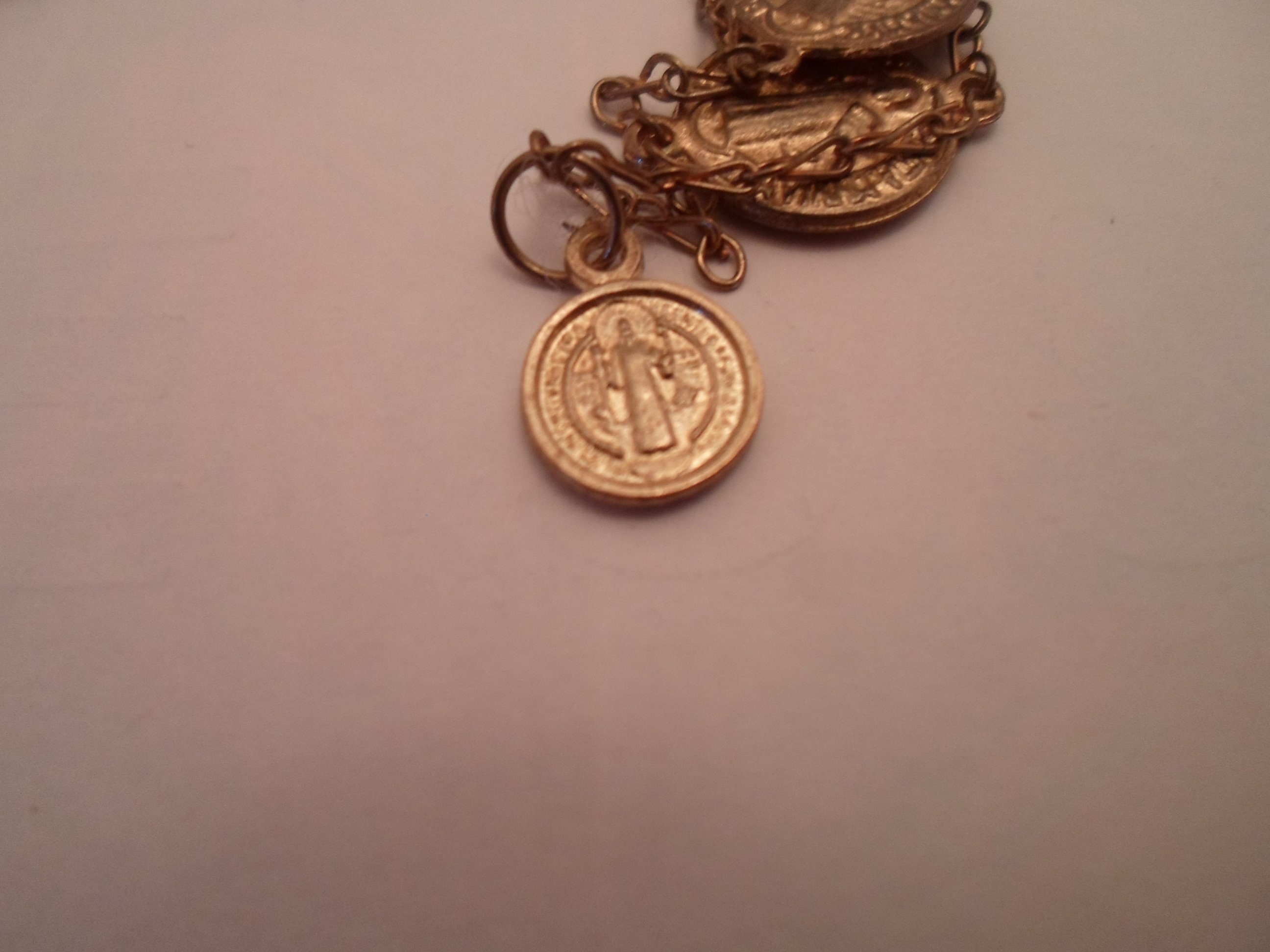 Vintage Gold Dipped Mini Saint Benedict Medal Coin Bracelet Breath to ...