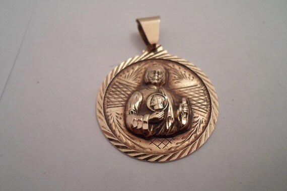 Vintage Marked 14k Gold Saint Jude Large Medal Flame Head Patron Saint Desperate Lost Cases.Cancer Health Depression Marriage Miracle Medal