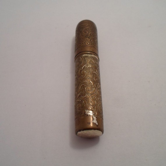 Antique Victorian Fancy Engraved Needle Case Pendant Worn On Chain Edwardian Rare 3"l