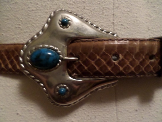 Vintage 80's Snakeskin belt silver turquoise design western chic