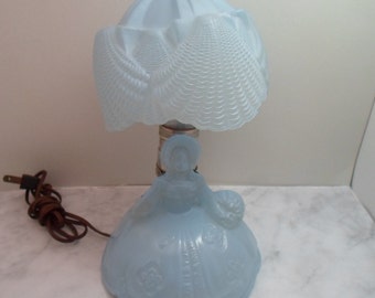 Art Deco Satin Glass Boudoir Lamp: Lady Figure, Original Shade