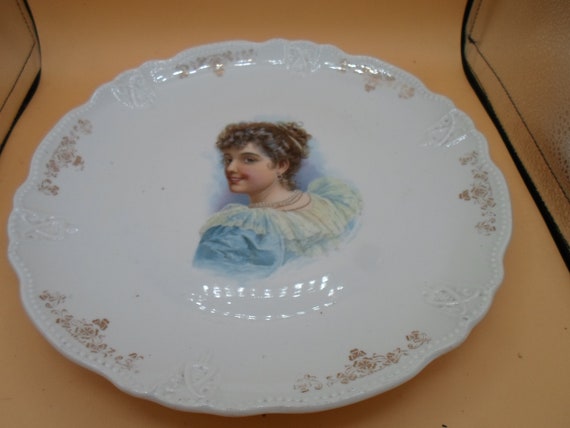 Antique Portrait Plate: Hand-painted Victorian Woman, 12