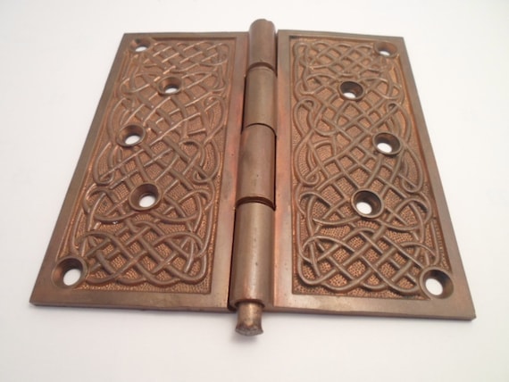 Antique Victorian Edwardian 1800's Large heavy Carved Hinge Use or Re Purpose Elegant Solid Brass or Bronze