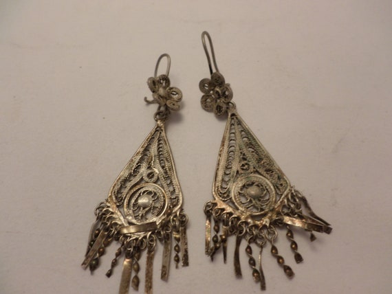 Vintage Gypsy Bohemian dangle earrings alpaca silver tone