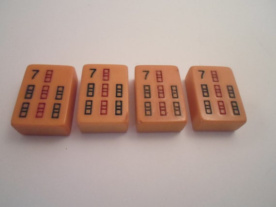 Antique 4 Mahjong Butterscotch Matching Bakelite Game Tiles for Jewelry Making or Collection Bamboo pattern all #7