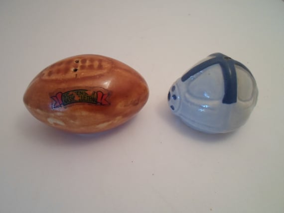 Vintage Football Salt and Pepper Shakers football and Leather Helmet Souvenir Nashville Tenn Adorable