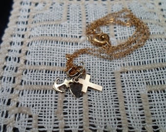 Vintage Gold Tone Charm Necklace: Faith, Hope, Charity - 16" Chain