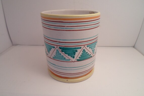 Mid Century Italian Pottery Jardiniere Pot Vase Wide Mouth Ethnic Design 5.50"wide 6"tall Design Idea from the 1960's 70's era
