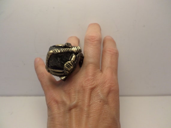 Fabulous Handmade 90's Flourite ring Chicago designer Goth, steampunk WOW!