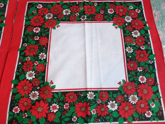 2 PC 80's Christmas Poinsettias square napkins made in Brazil