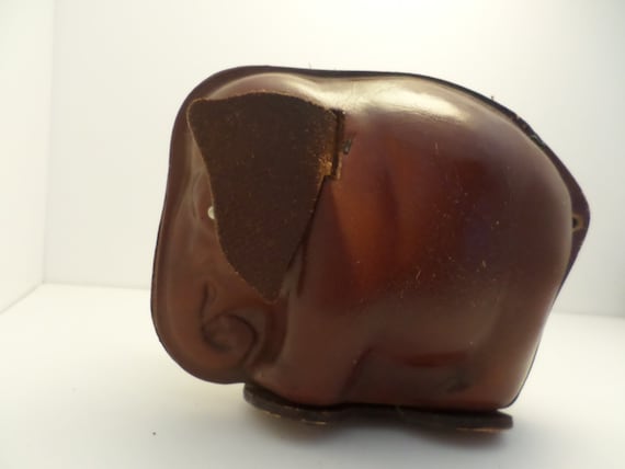 Vintage leather elephant bank unique vintage 50's item