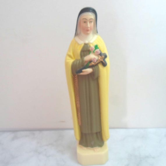 Vintage Saint Therese Little Flower Statue  Crucifix and Roses